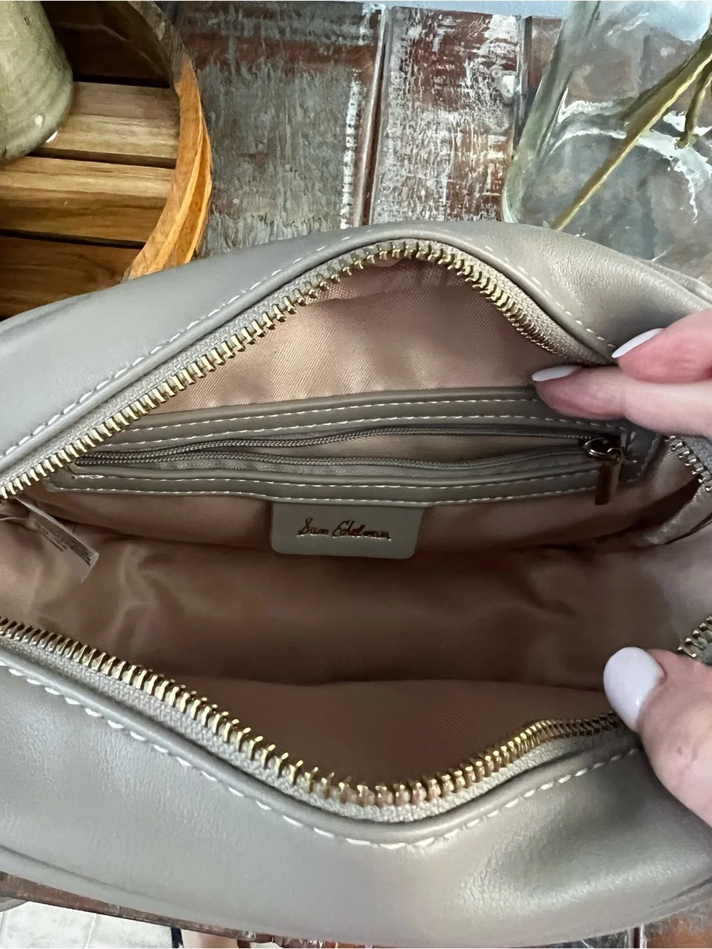 Sam Edelman Gray & Ivory Canvas Logo Crossbody Camera Bag
